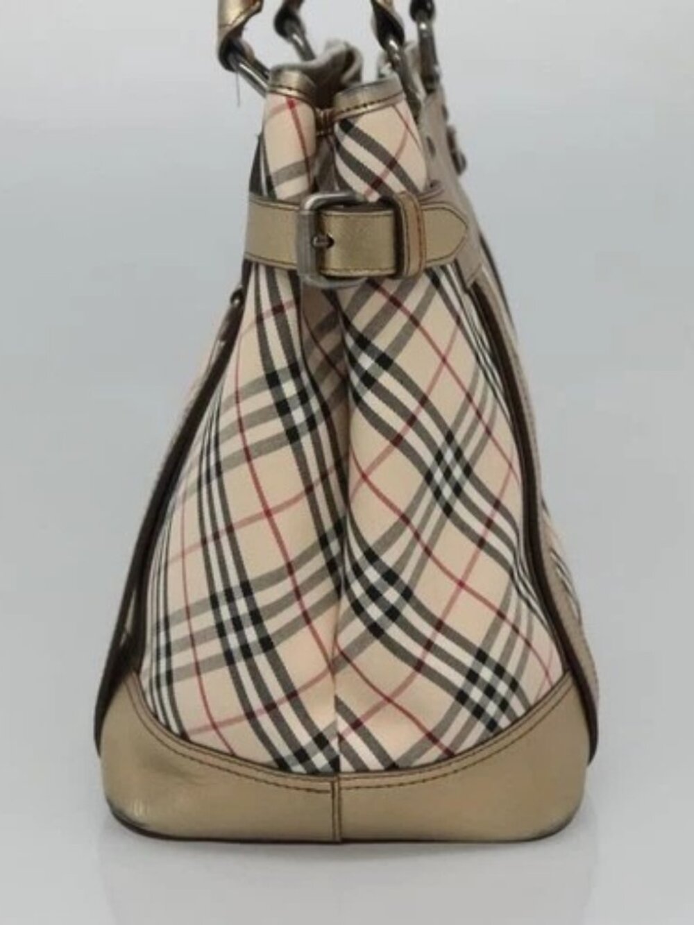 BURBERRY Nova Check Tote Bag Canvas Beige Gold Auth EC868 - Picture 4 of 15